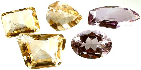 Lot of Five Faceted Citrines with Amethysts