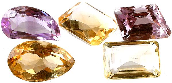 Lot of Five Faceted Citrines with Amethysts