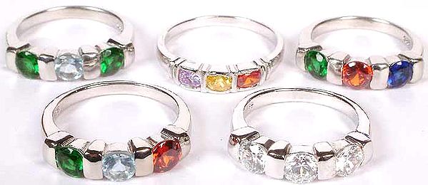 Lot of Five Faceted Cubic Zirconia Rings
