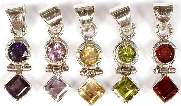 Lot of Five Faceted Double Stone Pendants