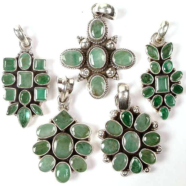 Lot of Five Faceted Emerald Pendants