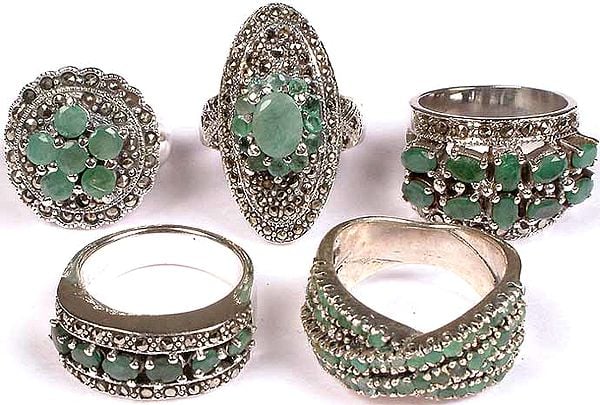 Lot of Five Faceted Emerald Rings