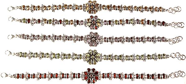 Lot of Five Faceted Gemstone Bracelets (Citrine, Multi-color Gemstones, Amethyst, Peridot and Garnet)