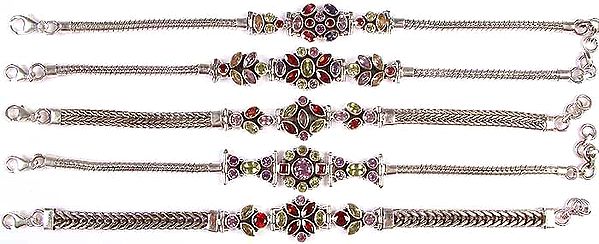 Lot of Five Faceted Gemstone Bracelets