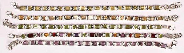 Lot of Five Faceted Gemstone Bracelets