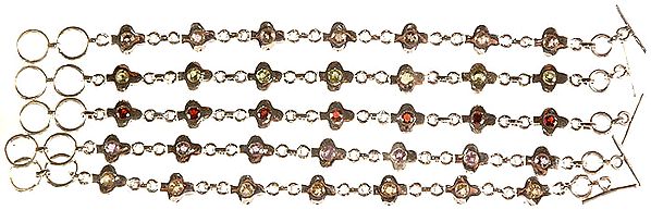 Lot of Five Faceted Gemstone Bracelets (Smoky Quartz, Peridot, Garnet, Amethyst and Citrine)