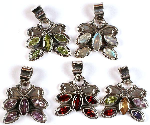 Lot of Five Faceted Gemstone Butterflies