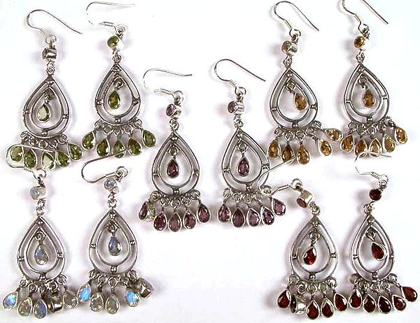 Lot of Five Faceted Gemstone Earrings with Dangles
