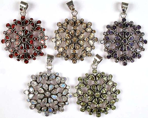 Lot of Five Faceted Gemstone Flowers