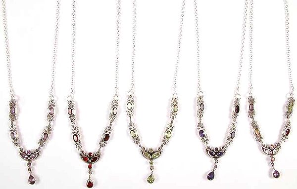 Lot of Five Faceted Gemstone Necklaces