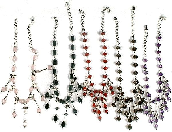 Lot of Five Faceted Gemstone Necklaces&lt;br&gt;(Rose Quartz, Black Onyx, Carnelian, Smoky Topaz & Amethyst)
