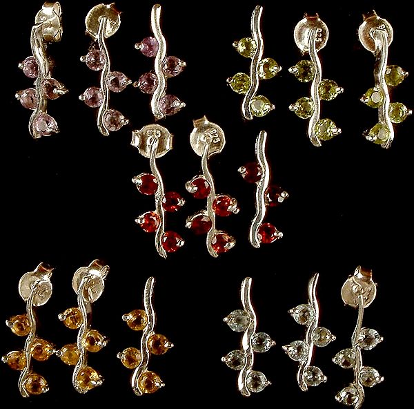 Lot of Five Faceted Gemstone Pendants & Earrings Sets<br>(Amethyst, Peridot, Garnet, Citrine & Blue Topaz)
