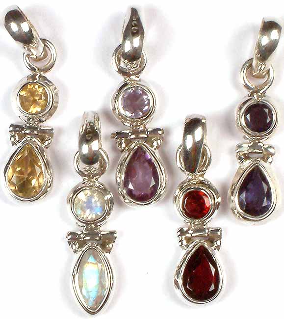 Lot of Five Faceted Gemstone Pendants