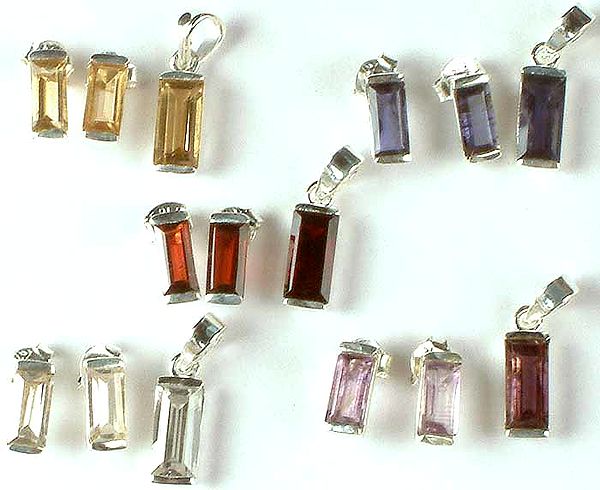 Lot of Five Faceted Gemstone Pendants with Matching Earrings<br>(Citrine, Iolite, Garnet, Cubic Zirconia & Amethyst)
