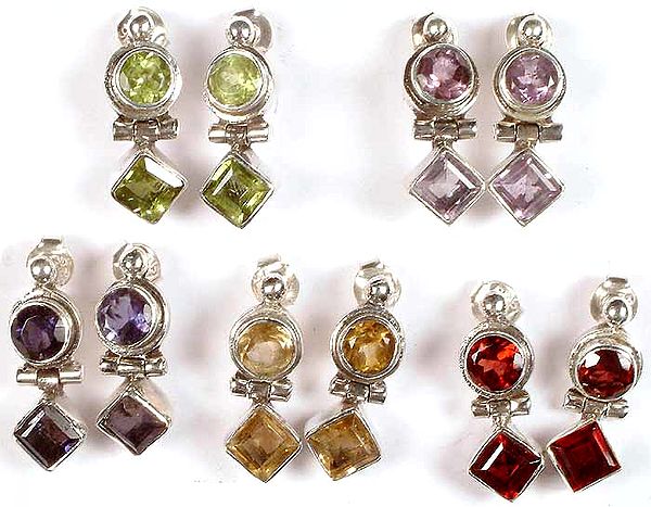 Lot of Five Faceted Gemstone Post Earrings