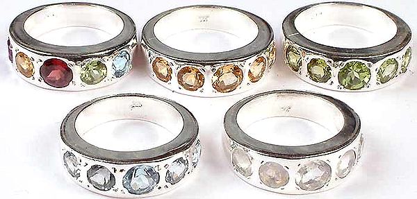 Lot of Five Faceted Gemstone Rings