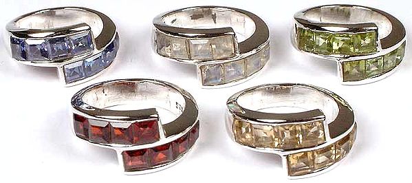 Lot of Five Faceted Gemstone Rings