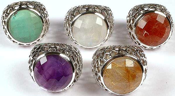 Lot of Five Faceted Gemstone Rings with Lattice