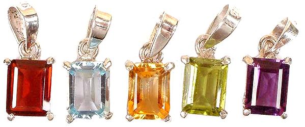 Lot of Five Faceted Gemstone Small Pendants