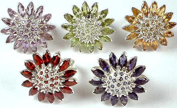 Lot of Five Faceted Gemstone Sun Flowers
