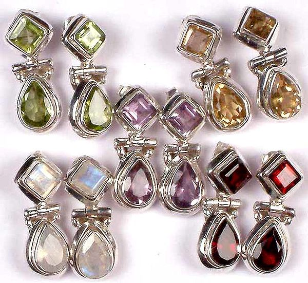 Lot of Five Faceted Gemstone Tops (Peridot, Rainbow Moonstone, Amethyst, Citrine & Garnet)