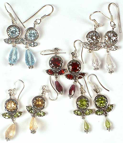 Lot Of Five Faceted Gemstones Earrings
