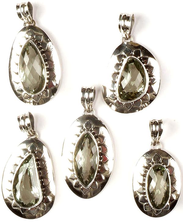 Lot of Five Faceted Green Amethyst Pendants