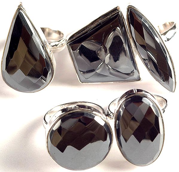 Lot of Five Faceted Hematite Rings
