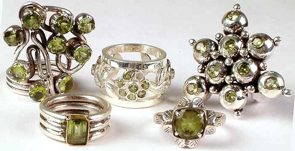 Lot of Five Faceted Peridot Rings