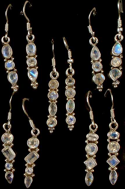 Lot of Five Faceted Rainbow Moonstone Earrings
