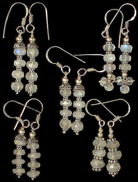 Lot of Five Faceted Rainbow Moonstone Earrings
