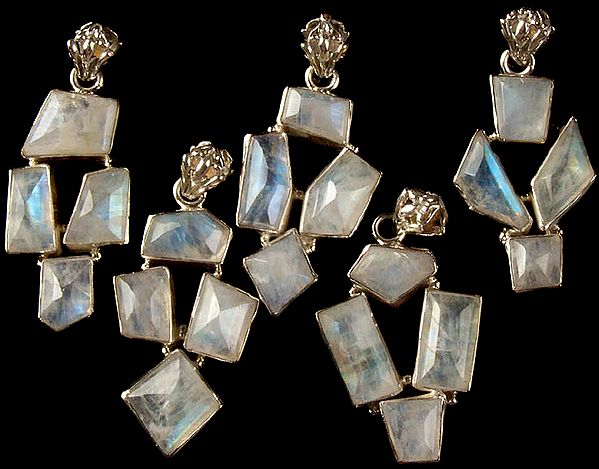 Lot of Five Faceted Rainbow Moonstone Pendants