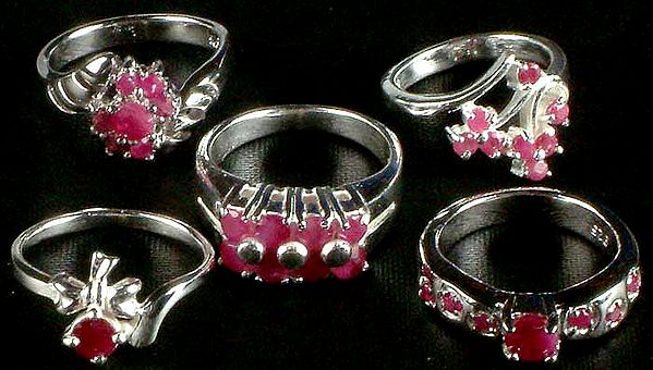 Lot of Five Faceted Ruby Rings
