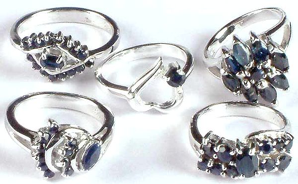 Lot of Five Faceted Sapphire Rings