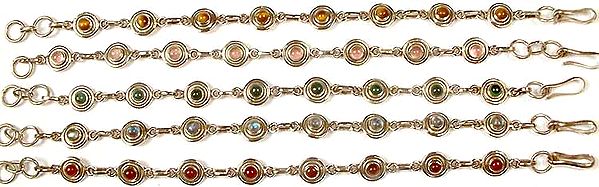 Lot of Five Gemstone Bracelets<br>(Tiger Eye, Rose Quartz, Malachite, Rainbow Moonstone & Carnelian)