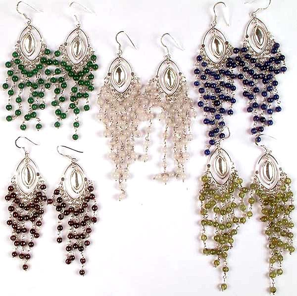 Lot of Five Gemstone Chandeliers<br>(Green Onyx, Lapis Lazuli, Rose Quartz, Garnet & Peridot)