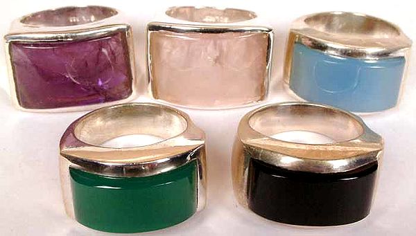 Lot of Five Gemstone Curved Rings