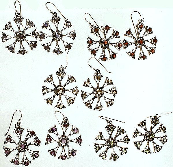 Lot of Five Gemstone Designer Earrings (Iolite, Garnet, Citrine, Amethyst & Peridot)