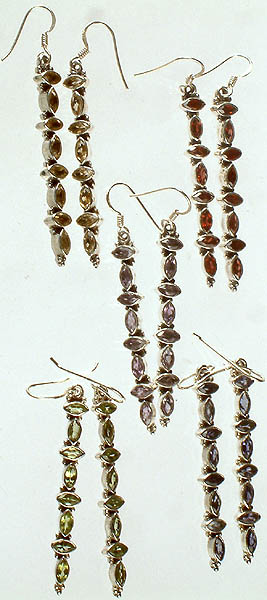 Lot of Five Gemstone Earrings (Citrine, Garnet, Amethyst, Peridot & Iolite)