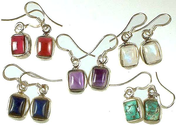 Lot of Five Gemstone Earrings (Garnet, Rainbow Moonstone, Amethyst, Lapis Lazuli and Turquoise)