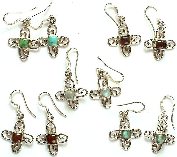 Lot of Five Gemstone Earrings (Turquoise, Amethyst, Rainbow Moonstone, Garnet, & Labradorite)
