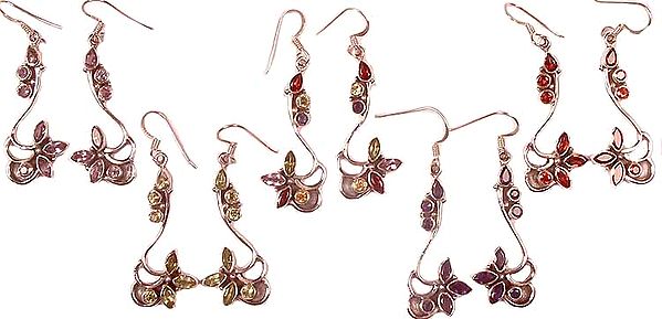Lot Of Five Gemstone Earrings<br>(Amethyst, Garnet, Peridot, and Citrine)