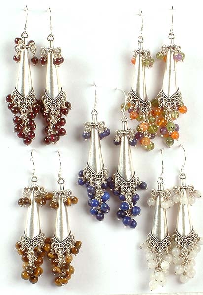 Lot of Five Gemstone Gypsy Earrings