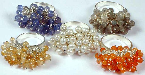 Lot of Five Gemstone Gypsy Rings