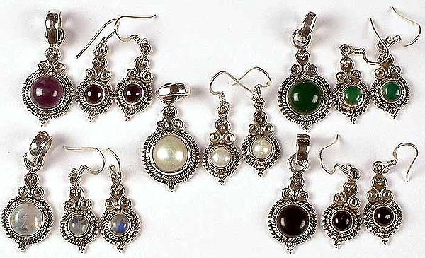 Lot of Five Gemstone Pendants & Earrings Set
