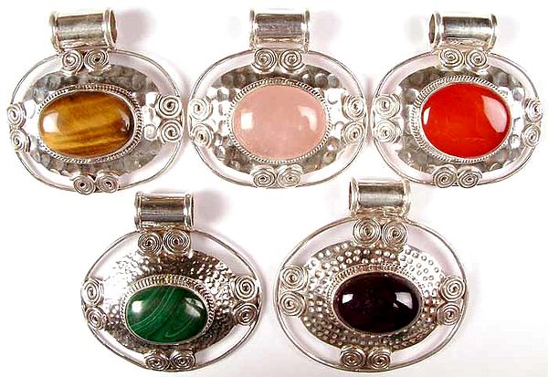 Lot of Five Gemstone Pendants with Dimples and Swirls