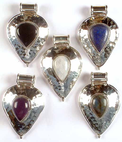 Lot of Five Gemstone Pendants with Dimples