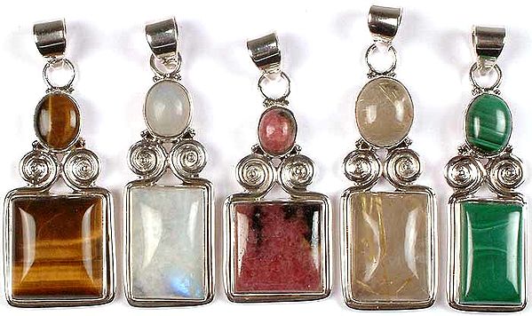 Lot of Five Gemstone Pendants with Spirals