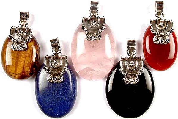 Lot of Five Gemstone Pendants with Spirals
