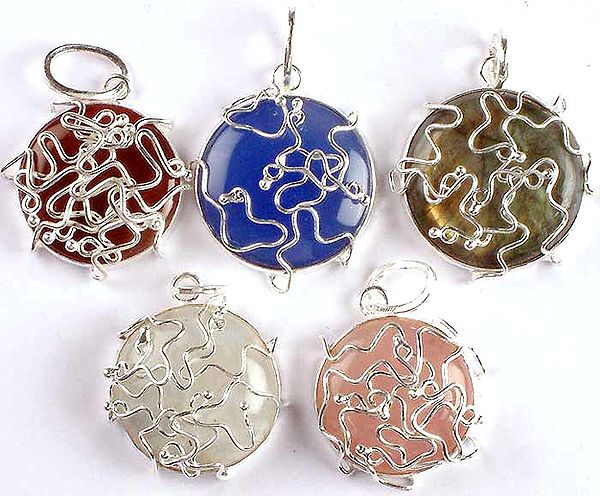 Lot of Five Gemstone Pendants with Sterling Wire